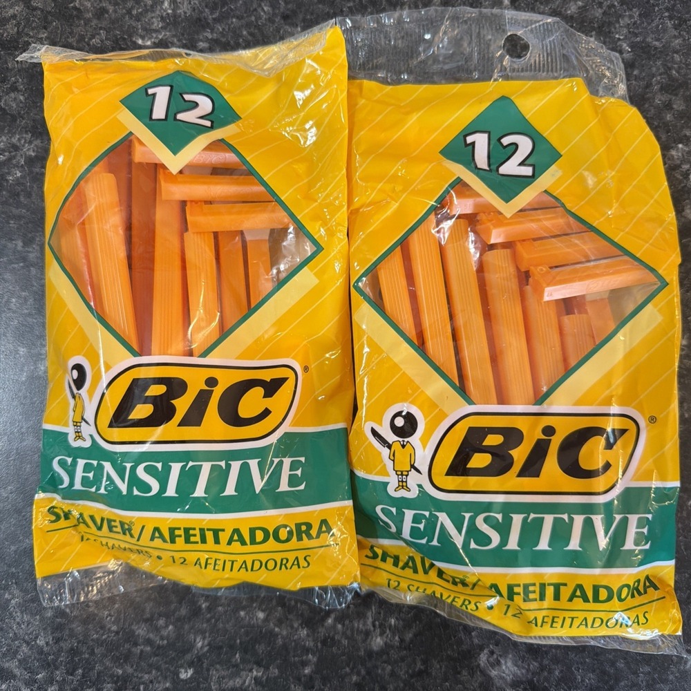 Lot of 2 BIC Sensitive Single Blade Disposable Razor 12-Packs VTG 2004